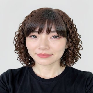 chin-length bob / spiral curls / full bangs