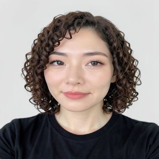 chin-length bob / spiral curls / no bangs