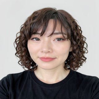 chin-length bob / spiral curls / see-through bangs