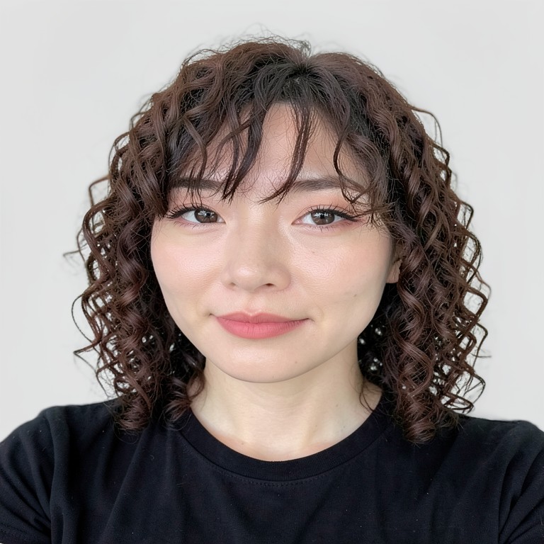 chest-length / spiral curls / see-through bangs