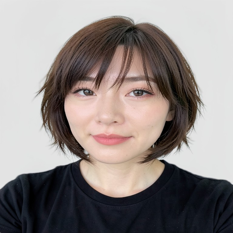 chin-length bob / airy layers / see-through bangs