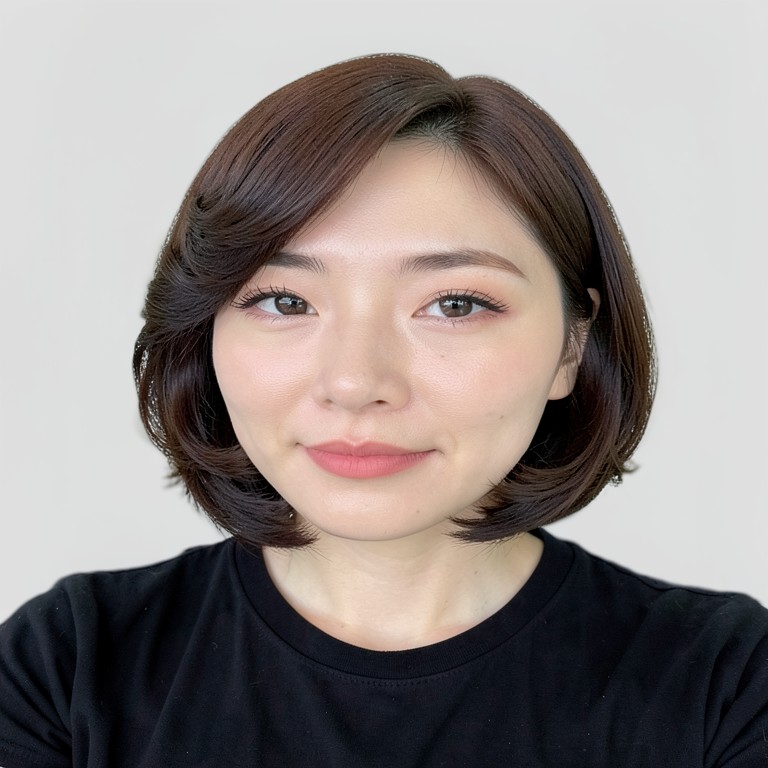 chin-length bob / inner C-curl / no bangs
