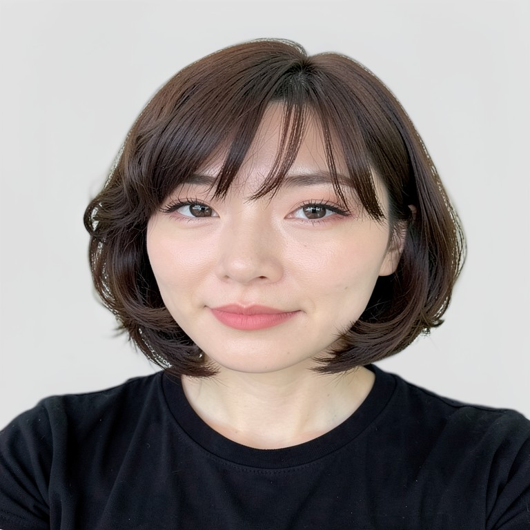 chin-length bob / inner C-curl / see-through bangs