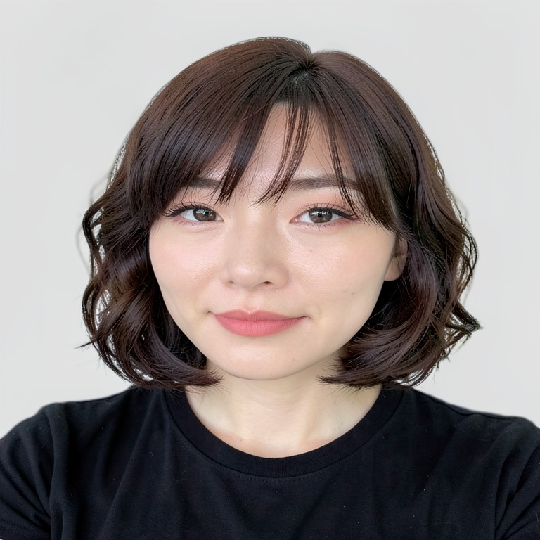 chin-length bob / glam waves / see-through bangs
