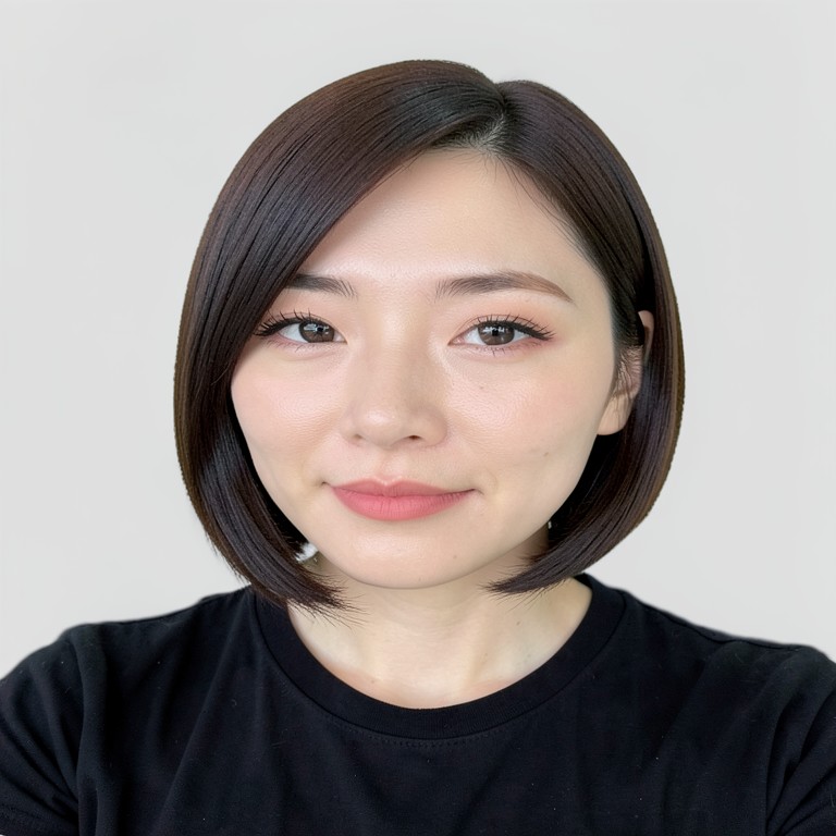 chin-length bob / sleek straight / no bangs
