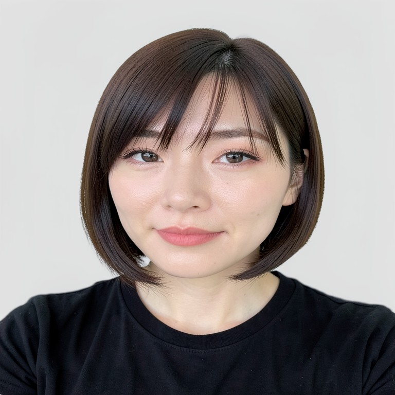 chin-length bob / sleek straight / see-through bangs