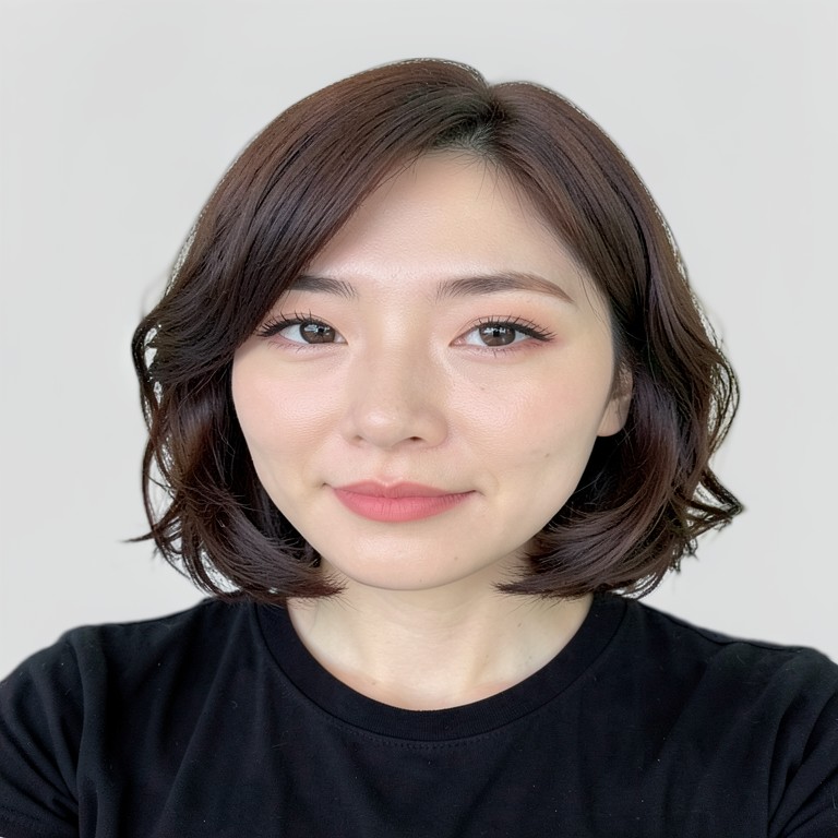 chin-length bob / soft S-waves / no bangs
