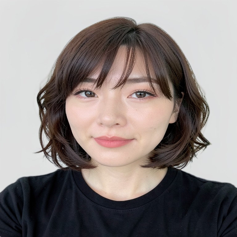 chin-length bob / soft S-waves / see-through bangs