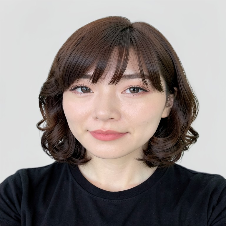 shoulder-length / inner C-curl / full bangs