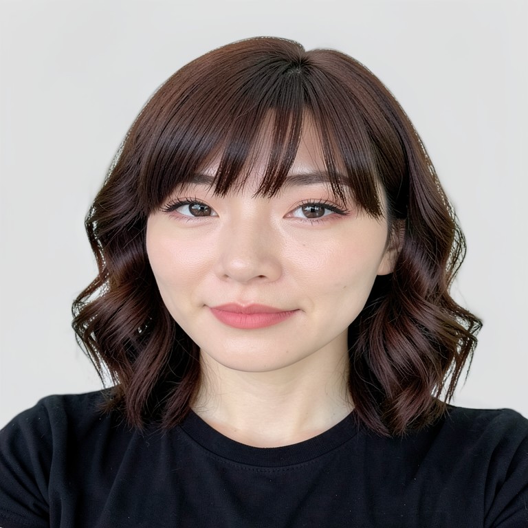 shoulder-length / glam waves / full bangs
