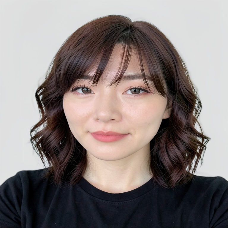 shoulder-length / glam waves / see-through bangs