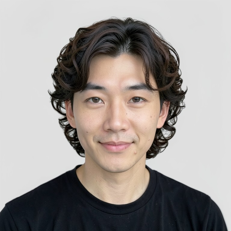 semi-long / curl perm / side part