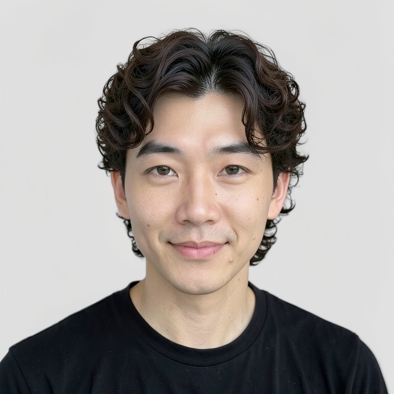 medium / curl perm / middle part